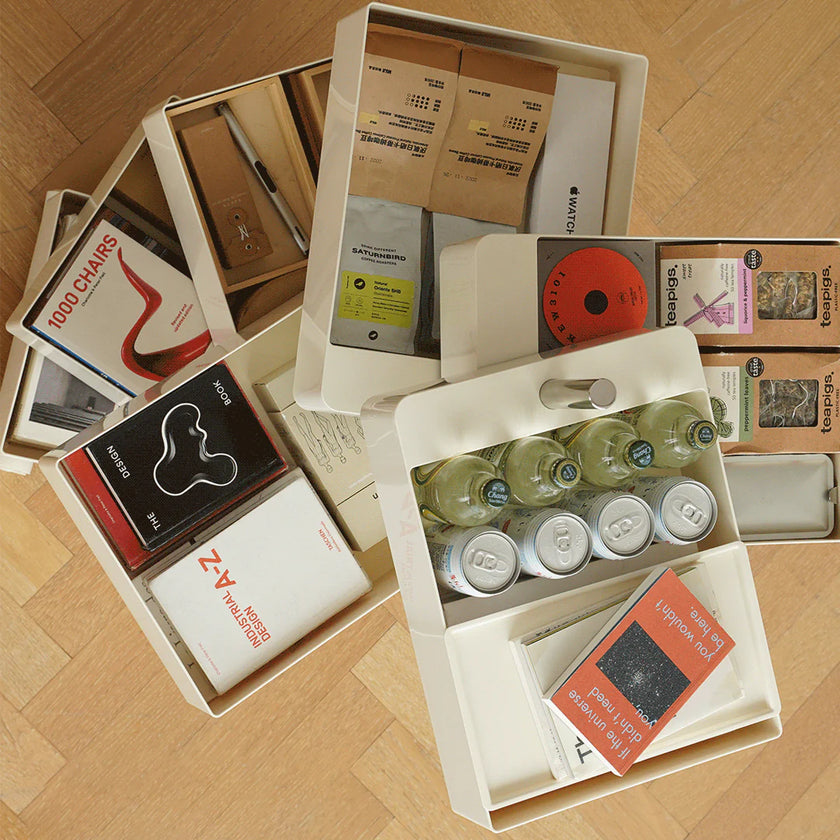 Storage units rolling cart with drawers collection of vintage records and packaging on a wooden floor