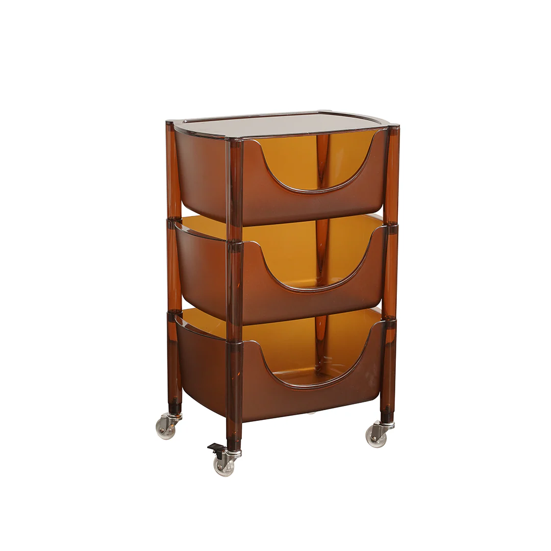 Transparent brown rolling cart with wheels on a white background