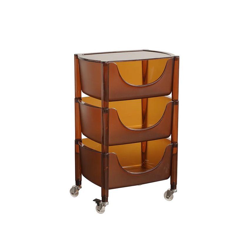 Transparent brown rolling cart with wheels on a white background
