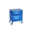 Blue plastic cart with wheels on a white background