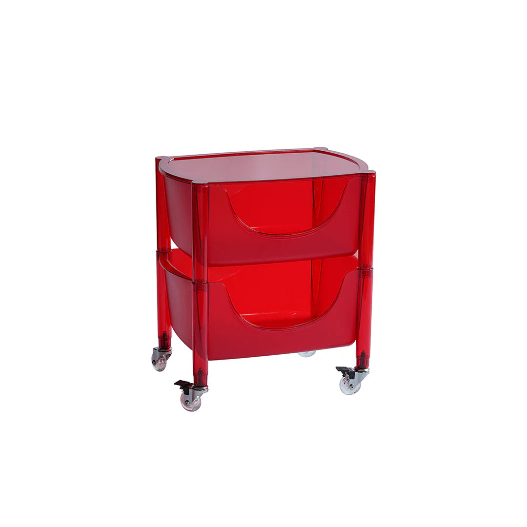 Red transparent rolling cart on a white background