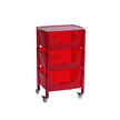 Red storage cart with three drawers on a white background