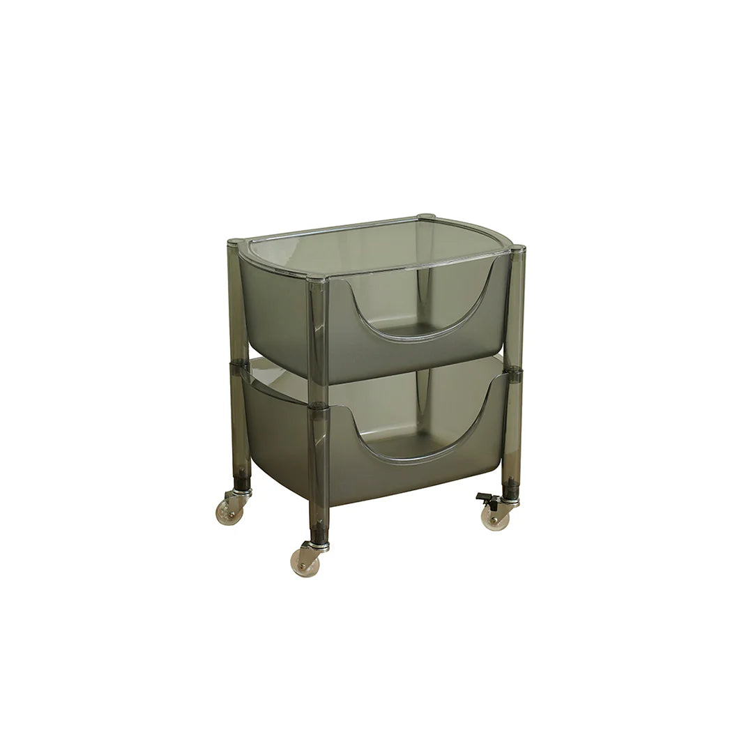 Two-tier glass cart with wheels on a white background