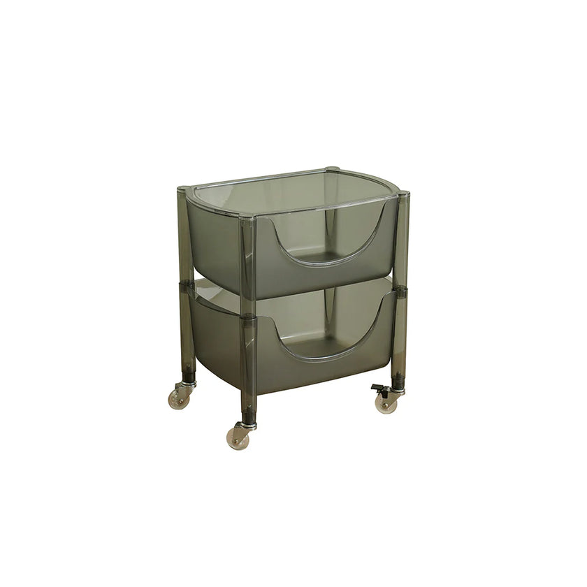 Two-tier glass cart with wheels on a white background