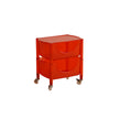 Orange rolling cart with two drawers on a white background