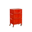 Red storage cart with three drawers on a white background
