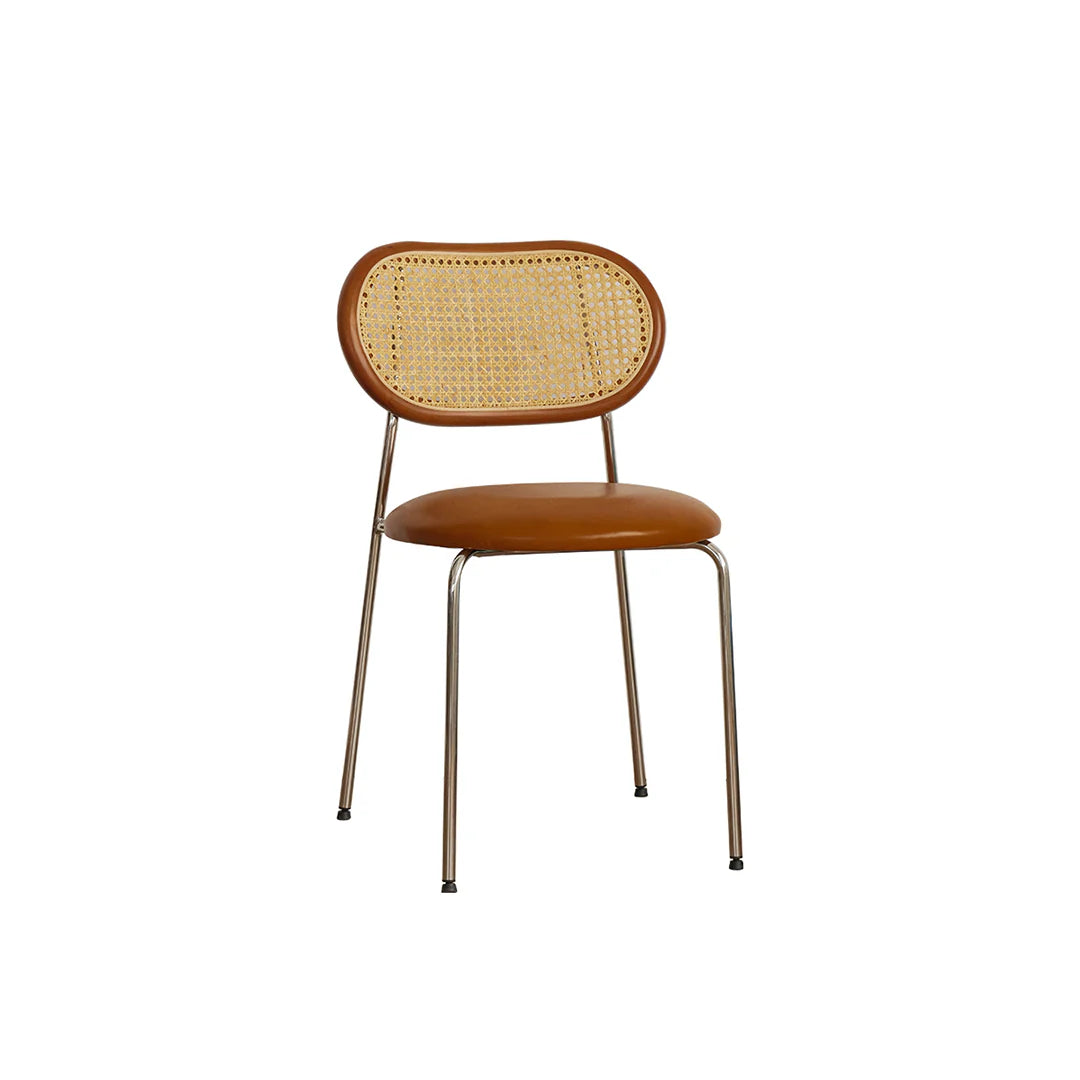Chair with brown woven backrest and seat on a white background