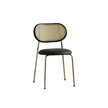 Chair with black frame, woven backrest, and black seat on a white background