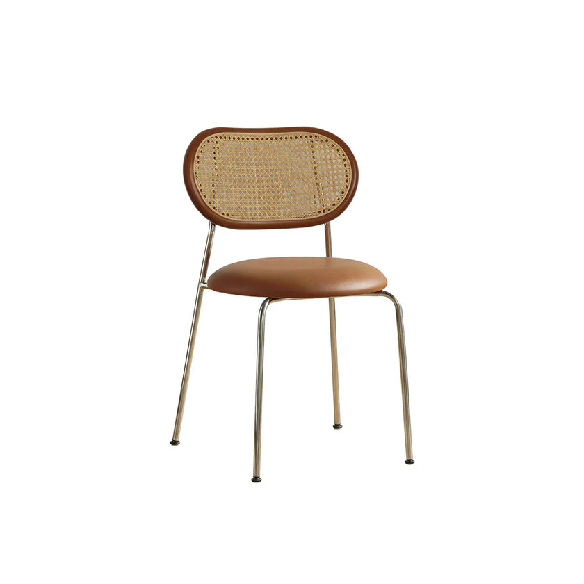 Brown chair with wicker backrest on a white background