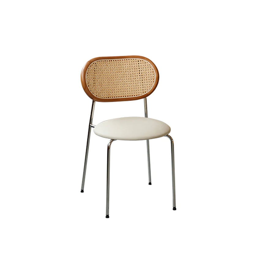 Chair with wicker backrest and white seat on a white background