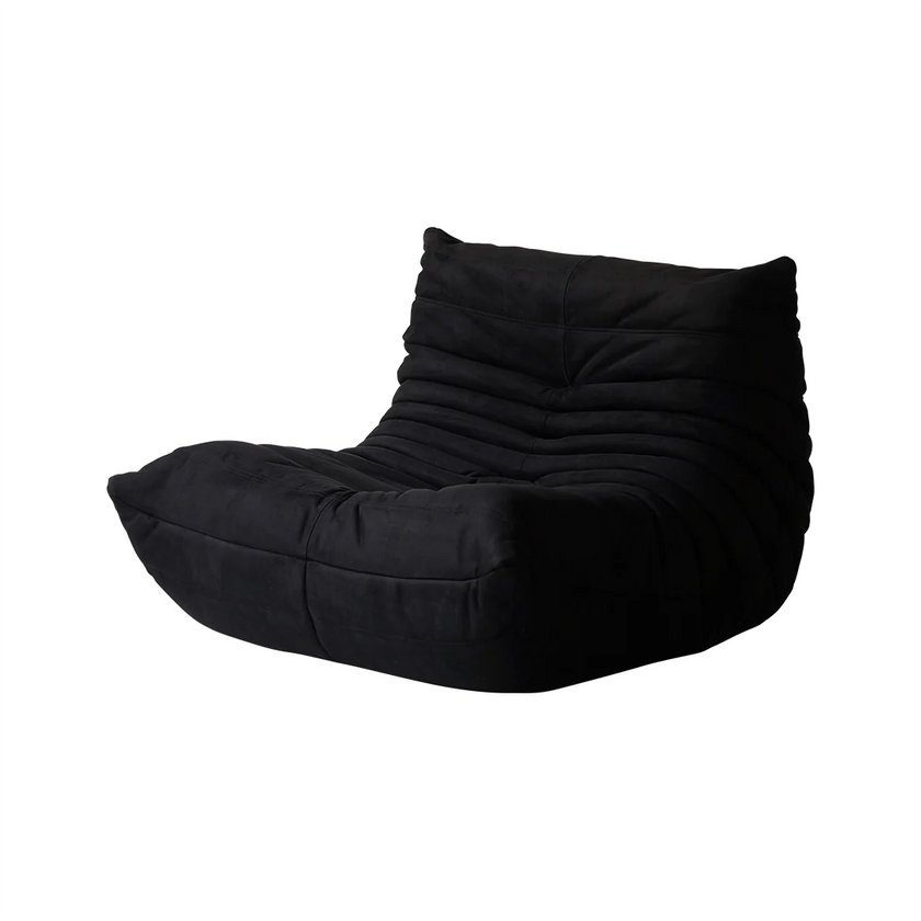 Black bean bag chair on a white background