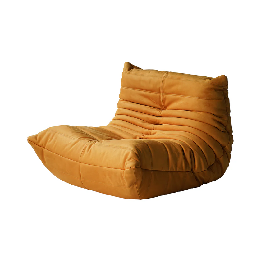 Yellow bean bag chair on a white background