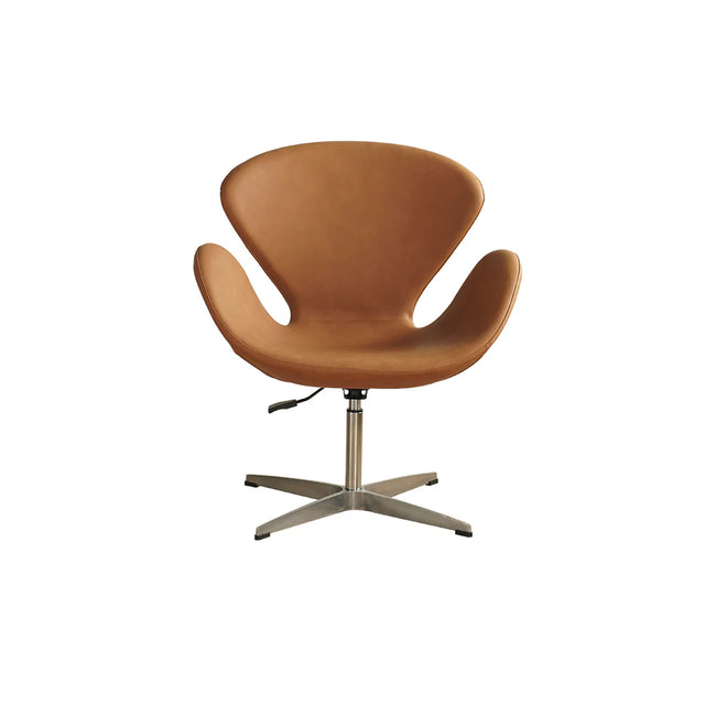 Brown leather swivel chair on a white background
