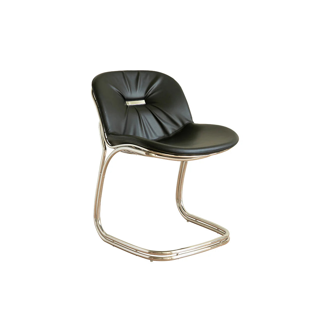 Black chair with a metallic frame on a white background