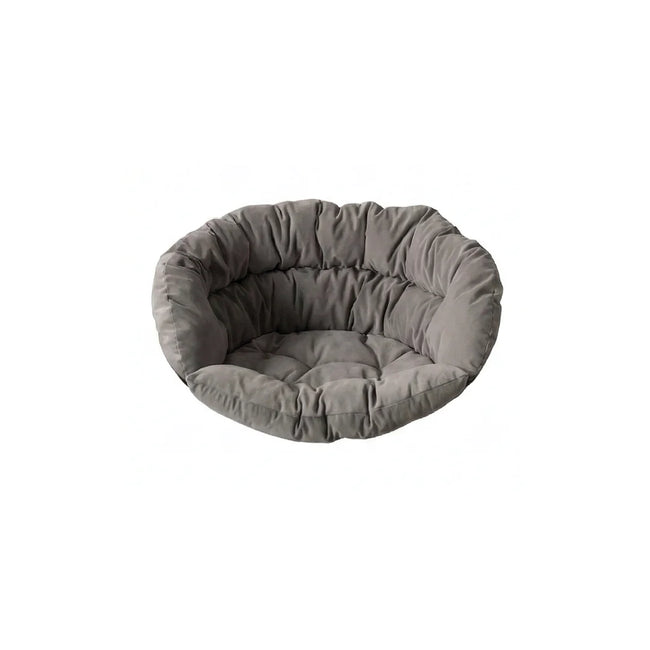 Gray donut-shaped pet bed on a white background