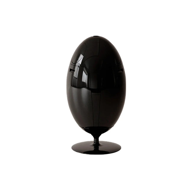 Black egg-shaped speaker on a white background