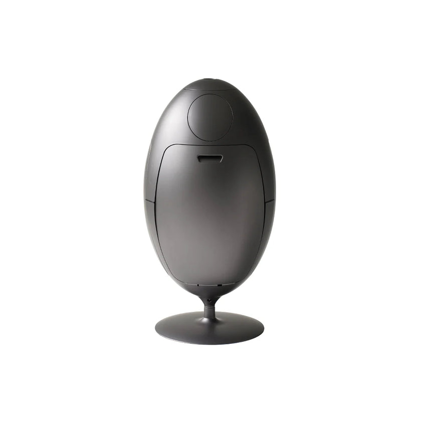 Egg-shaped gray electronic device on a white background