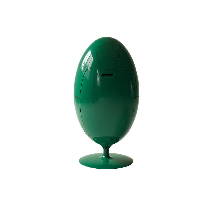 Green egg-shaped object on a white background