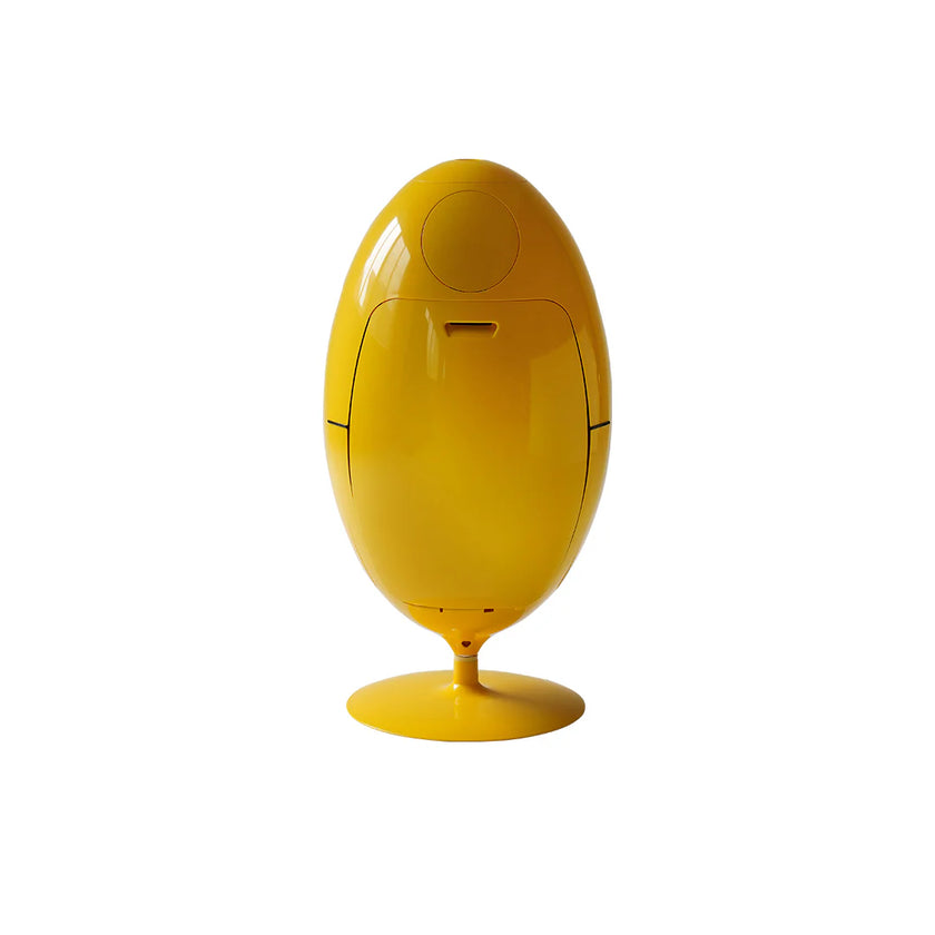 Yellow egg-shaped object on a white background
