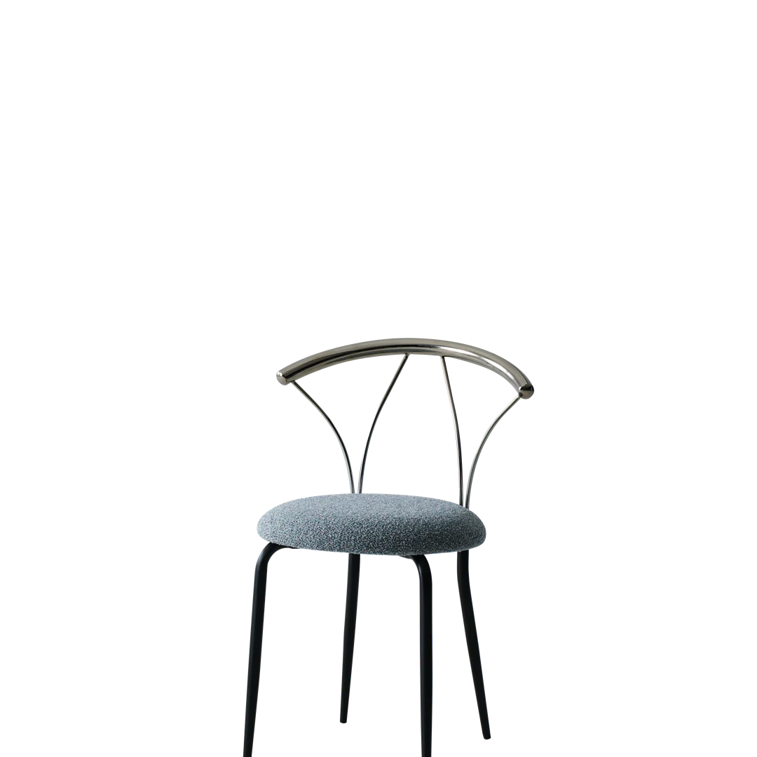 Modern chair with a metal frame and upholstered seat on a white background