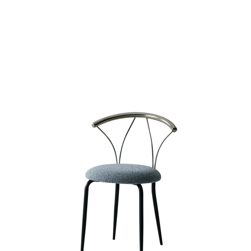 Modern chair with a metal frame and upholstered seat on a white background