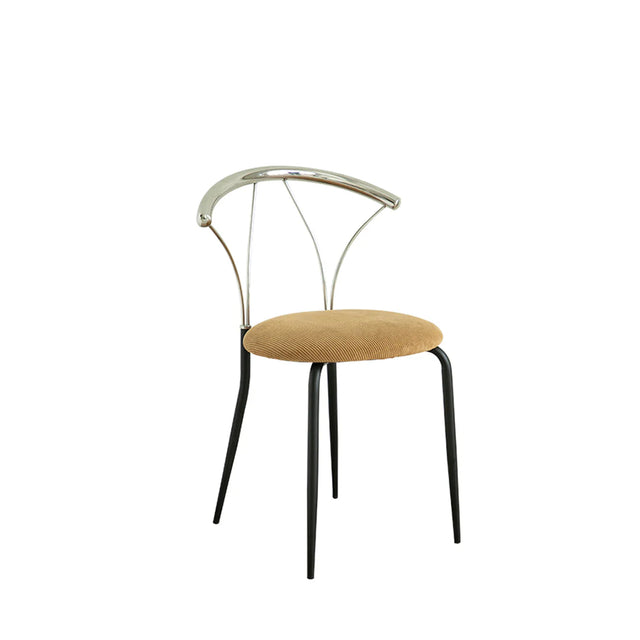 Chair with metal frame and beige cushion on a white background