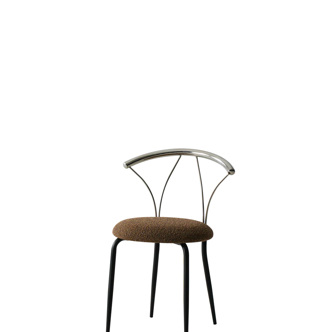 Chair with brown cushioned seat and metal frame on a white background
