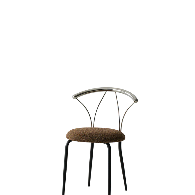 Chair with brown cushioned seat and metal frame on a white background