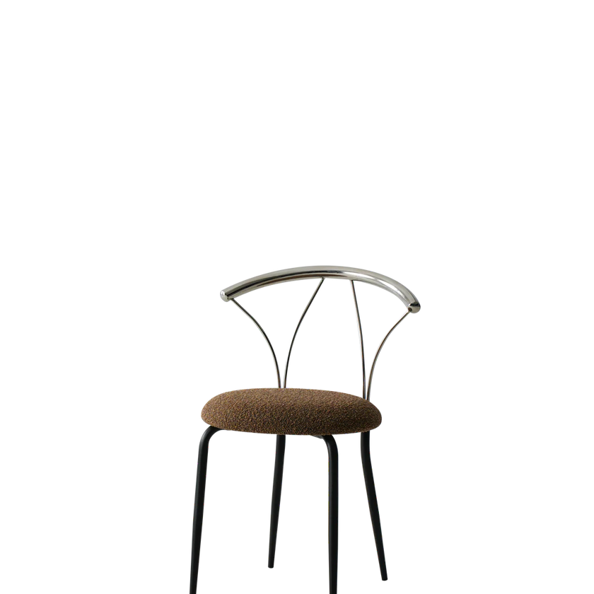 Chair with brown cushioned seat and metal frame on a white background