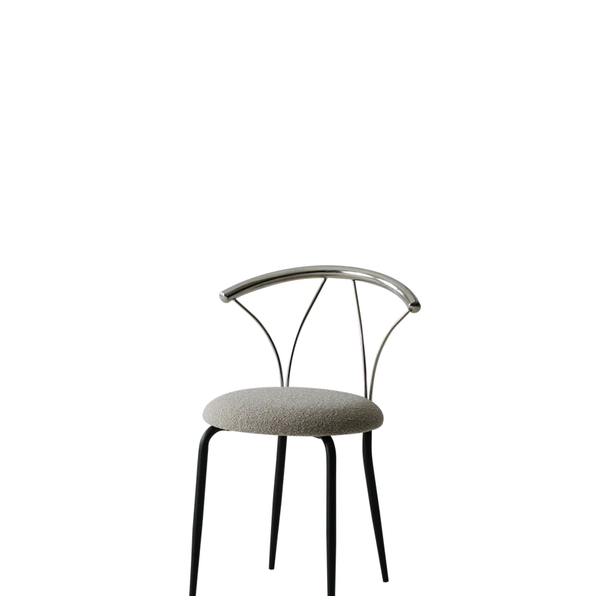 Modern chair with metal frame and cushioned seat on a white background