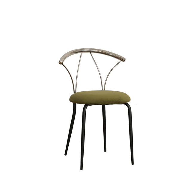 Modern chair with metal frame and green cushion on a white background