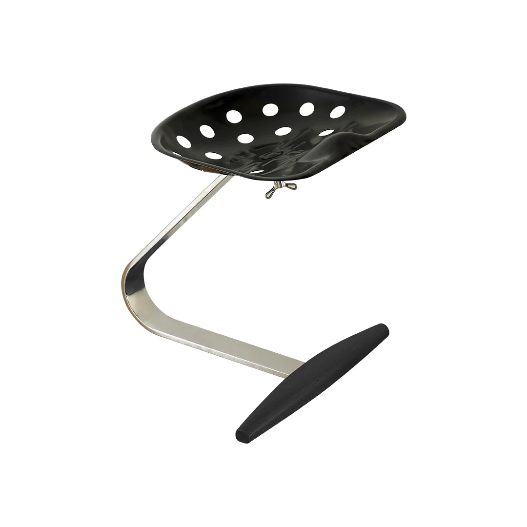 Black metal chair seat with a curved metal frame on a white background