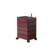 Maroon rolling cart with four drawers on a white background