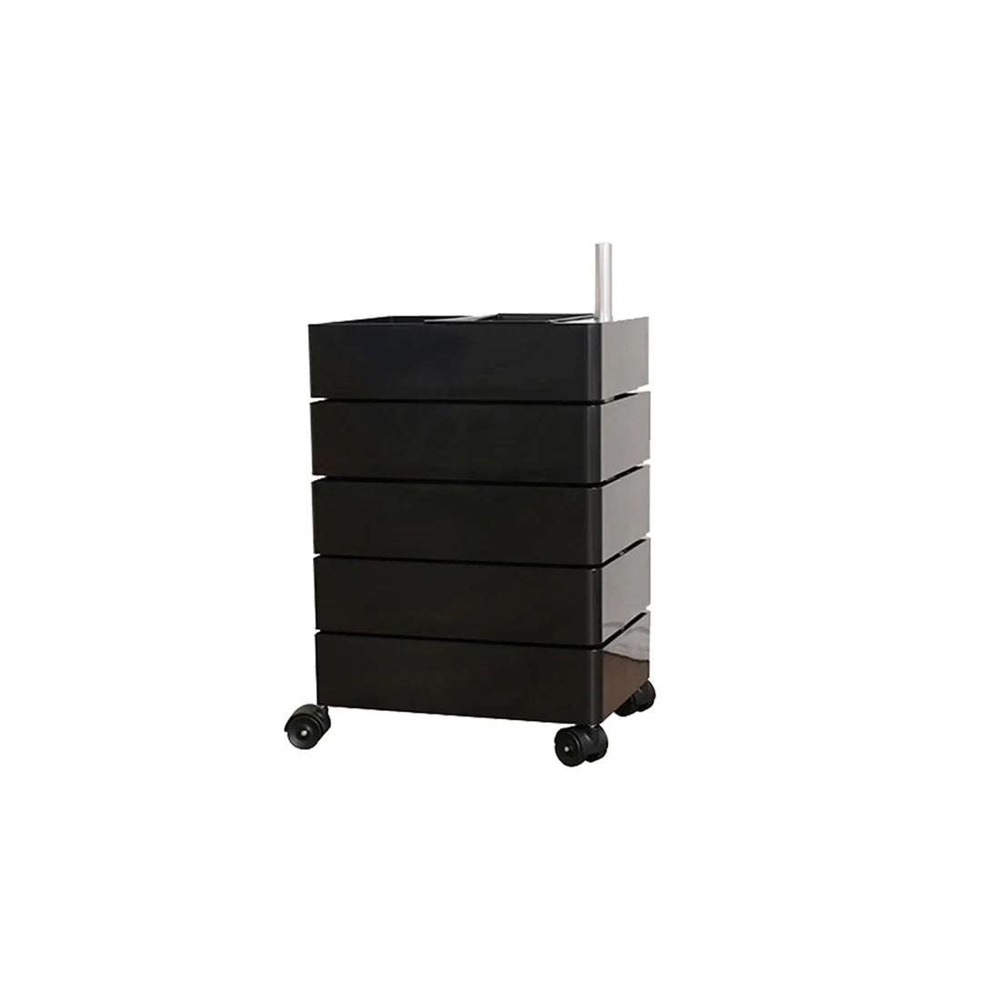 Black rolling cart with drawers on a white background