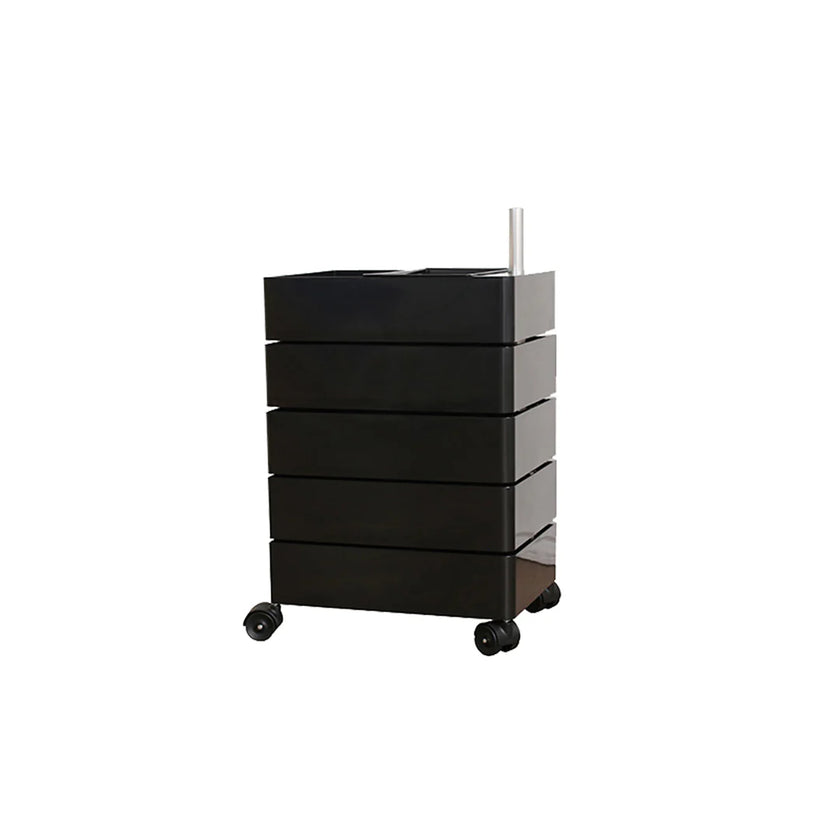 Black rolling cart with drawers on a white background