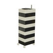Tall cylindrical rolling cart with black and white striped design on a white background