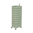 Green cylindrical storage unit with multiple drawers on a white background