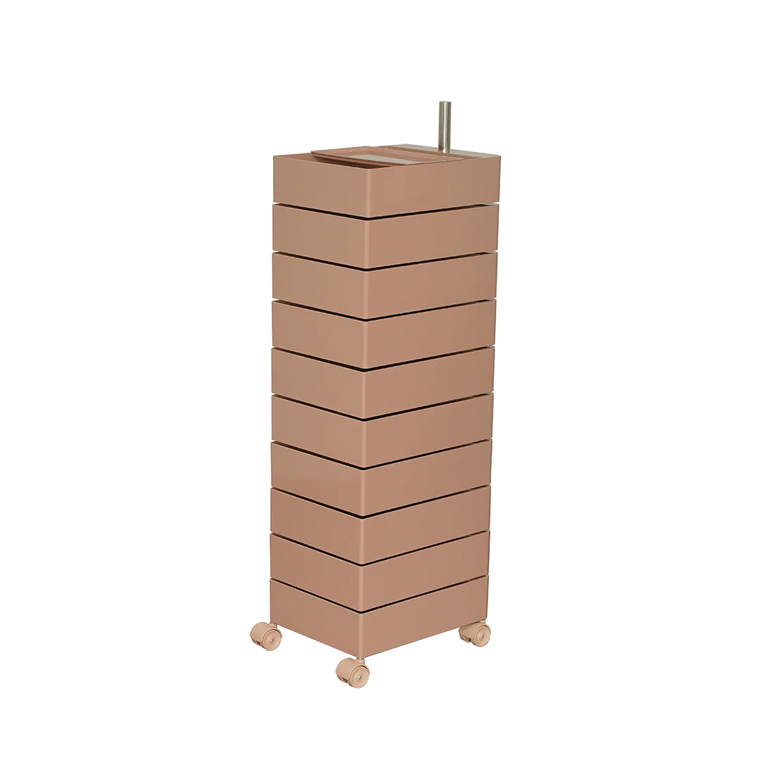 Tall rectangular planter with wheels on a white background