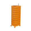 Orange cylindrical plant stand with multiple square compartments on a white background