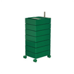Green rolling cart with multiple drawers on a white background