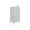 White cylindrical storage unit with multiple drawers on a white background