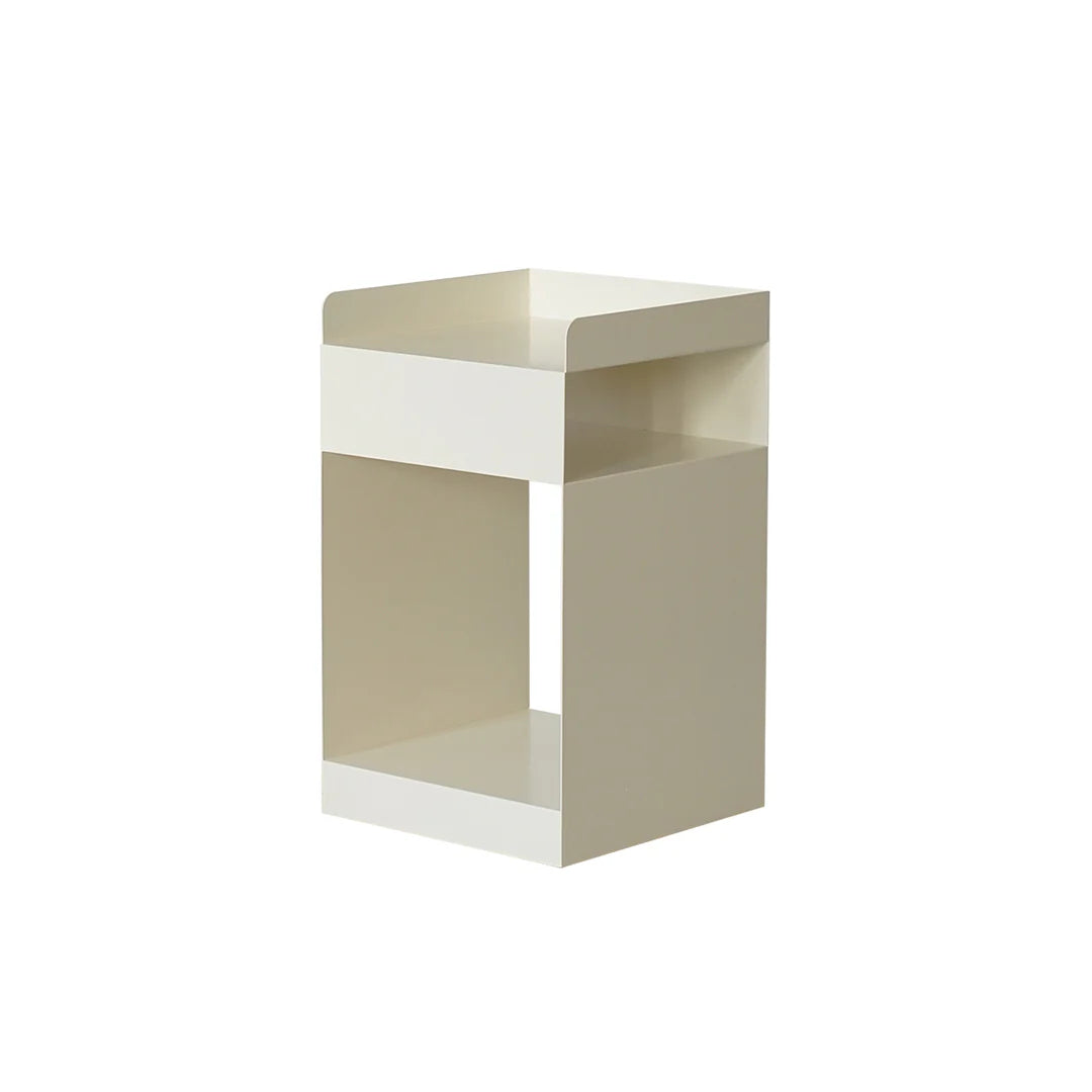 Beige and white side table on a white background