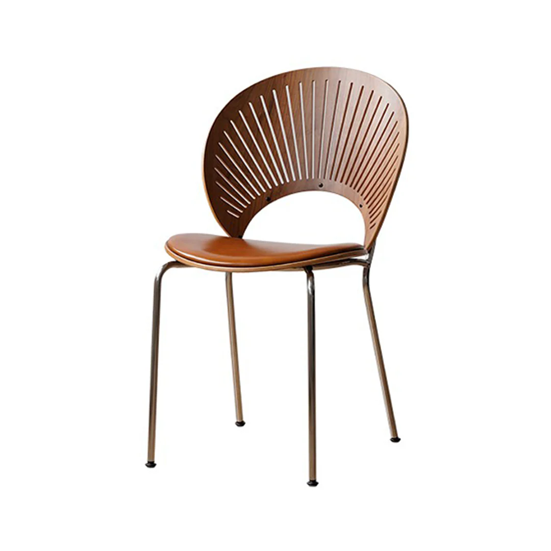 Wooden chair with metal legs on a white background