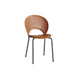 Wooden chair with black metal legs on a white background