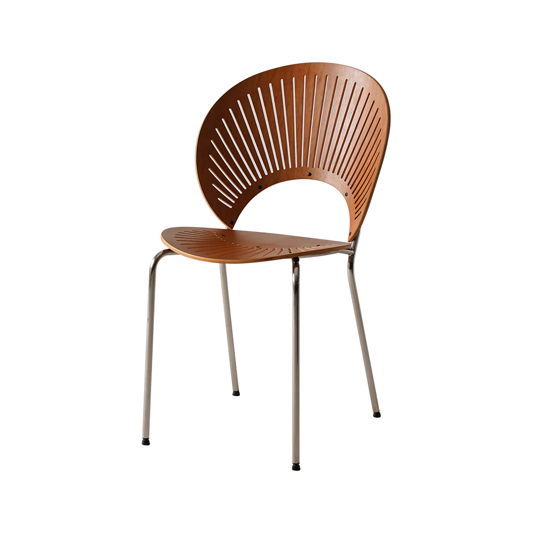 Wooden chair with metal legs on a white background