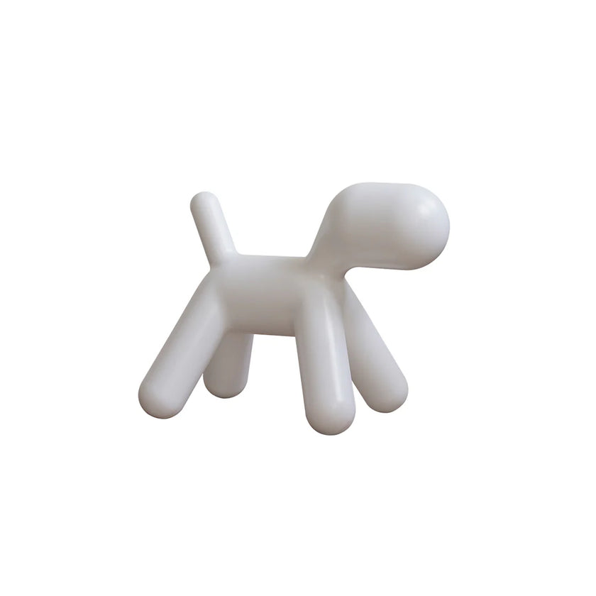 White abstract sculpture of a dog on a white background