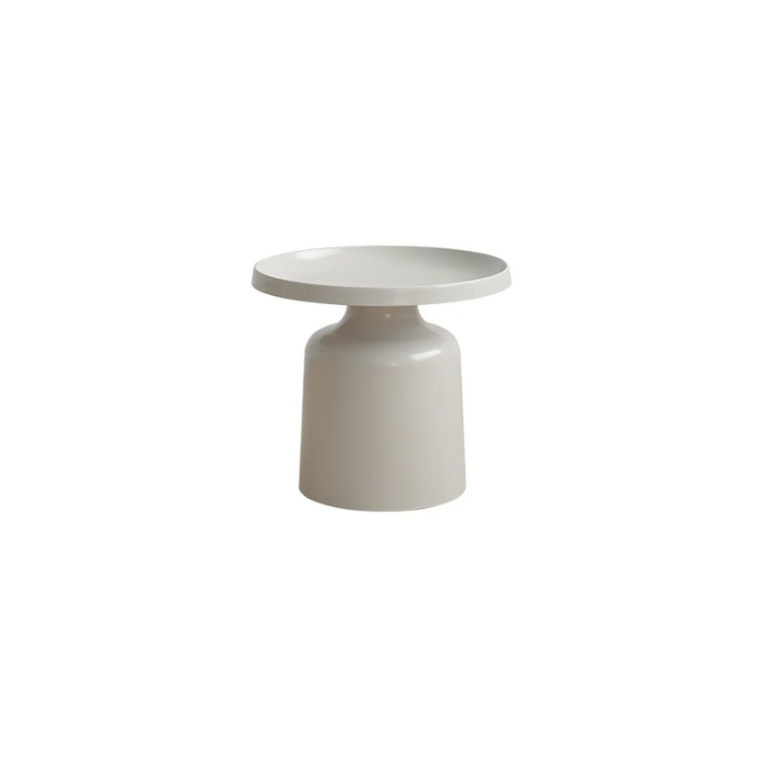 Small round table with a cylindrical base on a white background