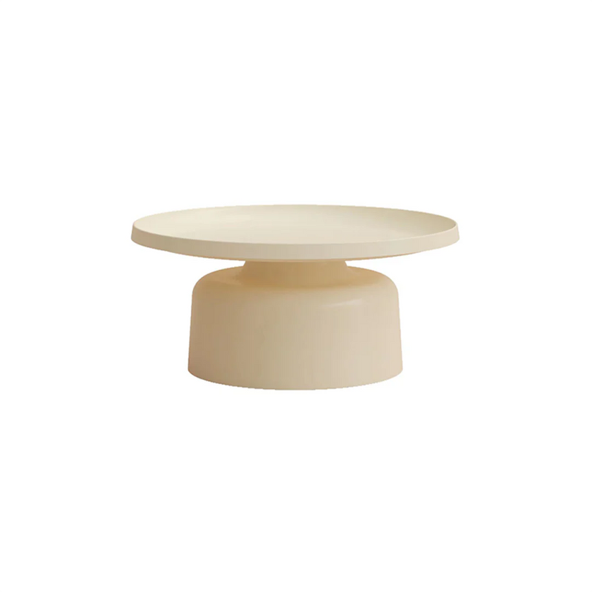 Round beige table on a white background