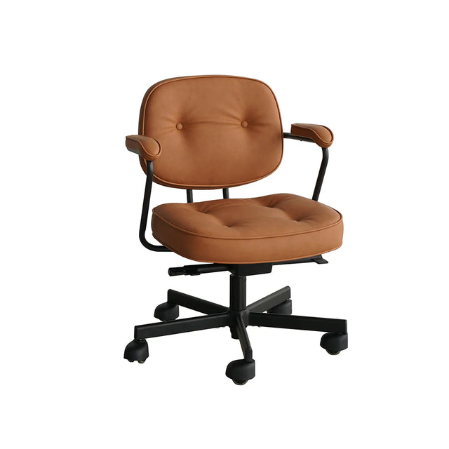 Brown office chair with black metal frame on a white background