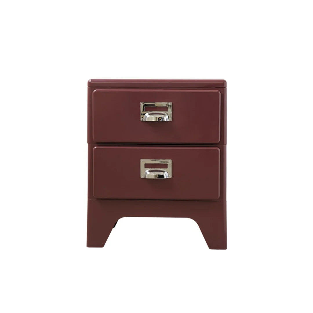 Red nightstand with two drawers on a white background